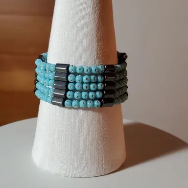 Magnetic Hematite Jewelry Necklace Bracelet Light Blue Hexagon Magnets