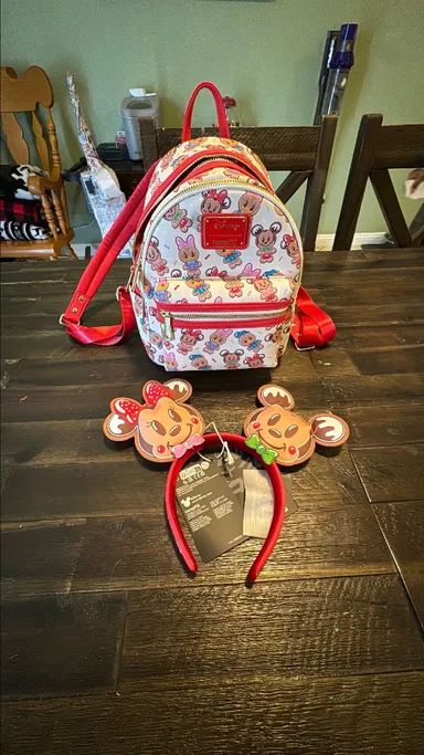 Loungefly Mickey & friends gingerbread backpack and headband
