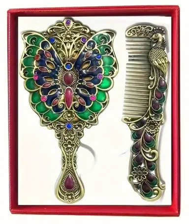 Vintage Style Hand Mirror with Embossed Butterfly in box