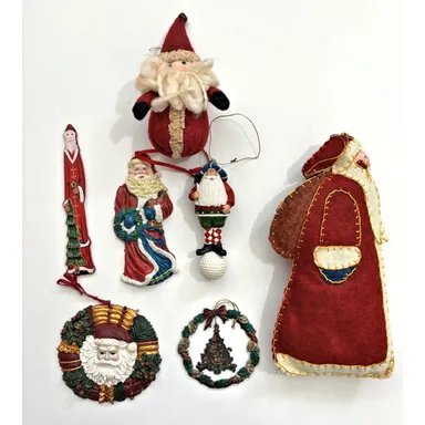Lot 6 Santa Christmas Ornaments Figurine Resin Ceramic Felt Wood Assorted