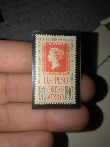Correos Mexico 1940 MNH 1 P GRAY AND RED ORANGE UN PESO ONE PENNY POSTAGE STAMP