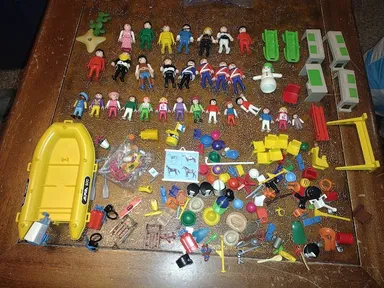 Huge Lot of Playmobile Figures Accessories Raft & More