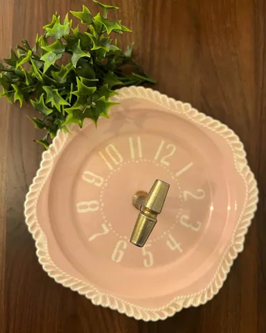 Vintage pink clock tidbit tray kitsch