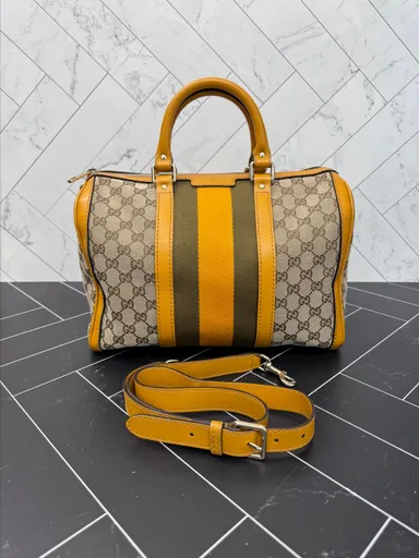Gucci GG Canvas Yellow Boston Crossbody Bag
