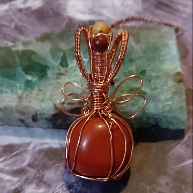Halloween red jasper pumpkin pendant