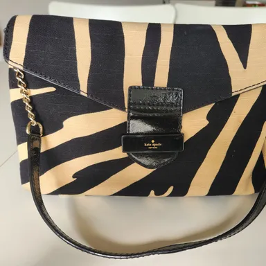 Kate Spade Zebra striped black patent leather and cream shoulder bag purse EUC