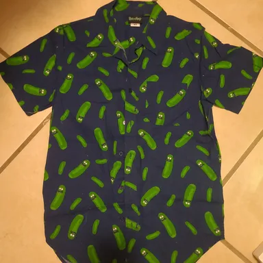 Rick and Morty Pickle Rick Button Up Shirt Size Xsmall