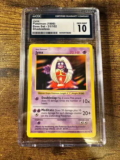 Jynx 31/102 Shadowless Base Set Pokemon TCG Graded CGC 10 (1999) Ken Sugimori