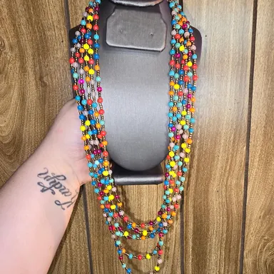 Colorful Multi Strand Mixed Seed Bead Colorful Glass Statement Necklace