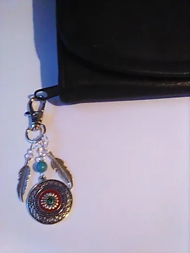 Bag Charm Medallion & Feathers Handcrafted Purse Charm Boho New
