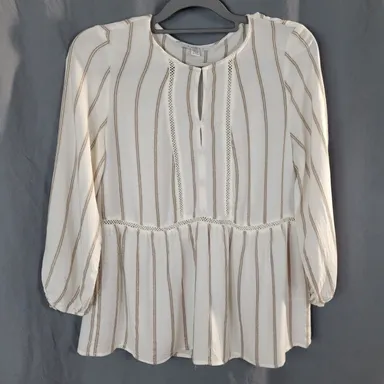 Fever Creme Colored Striped Baby Doll Top Size S