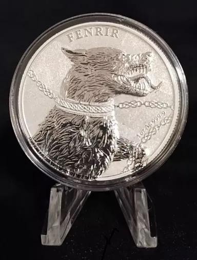 2022 Germania Beasts Fenrir 1 oz .999 Silver Coin Norse God Odin Wolf in cap+Coa