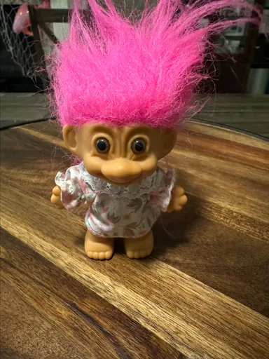 Vintage small troll in pink dress