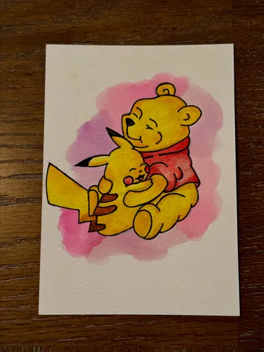 Pikachu and Winnie the Pooh 5x7 inch watercolor painting by Mrs Kevin