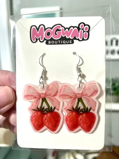 Strawberry Bow Handmade Earrings