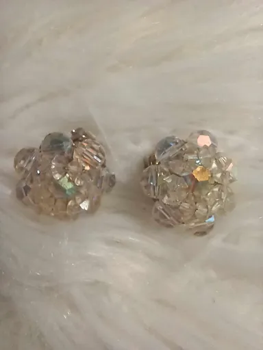 Estate Vintage Alice Caviness Aurora Borealis Flower Clip Cluster Earrings