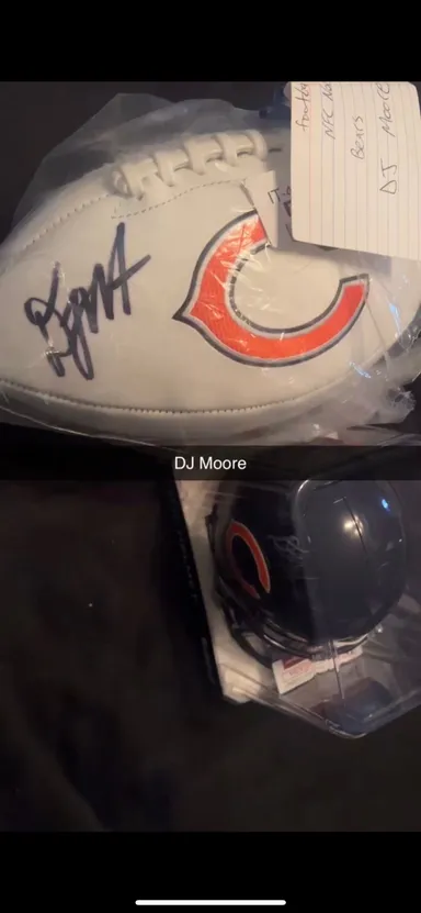 Dj moore football and mini helmet autographed