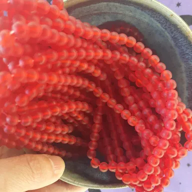 6mm Matte Frosted Czech Glass Beads Ruby Red (100)