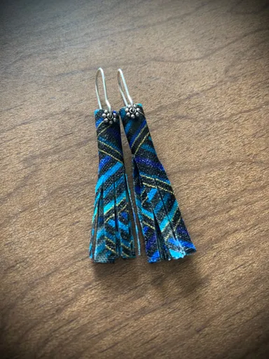Fabric Earrings - Blue Design #4