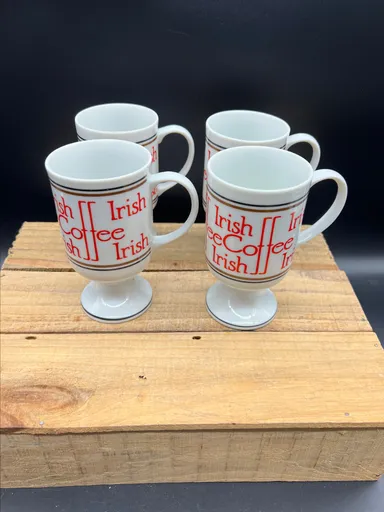 Graphic Gourmet Porcelain Coffee Mug Set Pedestal Stem Base Red White Teacup
