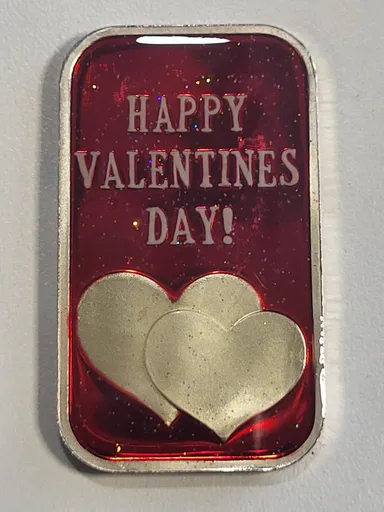 SilverTowne 1oz .999 Fine Silver Bar Red Enameled Happy Valentines Day Undated Vintage Blank Engravable