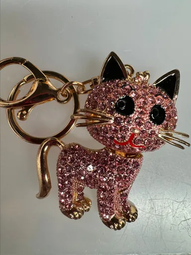 45 pink rhinestones cat purse charm keychain