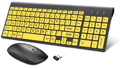 HXMJ-Wireless Large Print Keyboard and Mouse Set with USB Receiver| Quiet Scissor Switch | for Senio
