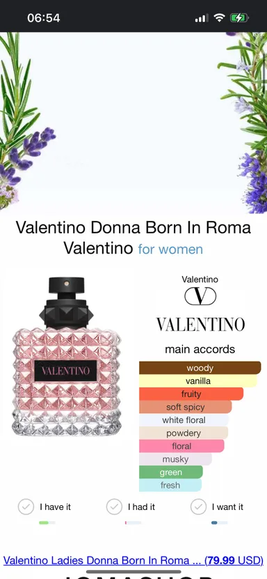 Valentino Born In Roma Deluxe Mini Perfume For Women 0.2 Fl. Oz. 6 ml. New Unboxed