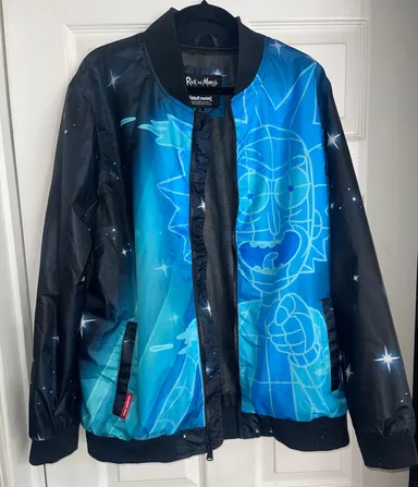 Members Only Rick And Morty Adult Swim Mens Large Full Zip Jacket Black Blue