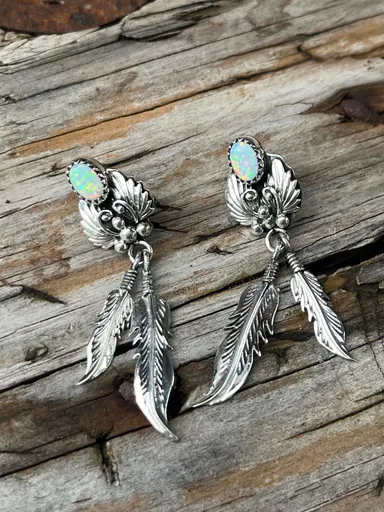 #17 Opal feather Stud Earrings
