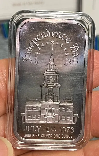 Vintage Toned Independence Day 1974 Silver Bar