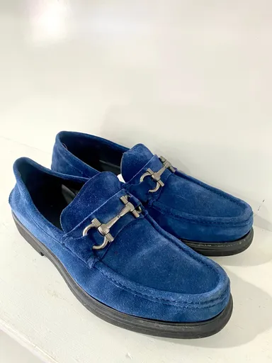 SALVATORE FERRAGAMO Blue Suede Loafers - Size 11 Men