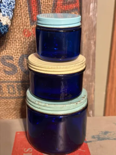 Vintage Noxema Cobalt Blue Jars with Lids