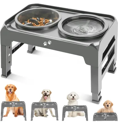 Adjustable Elevated Slow Feeder Dog Bowl Stand