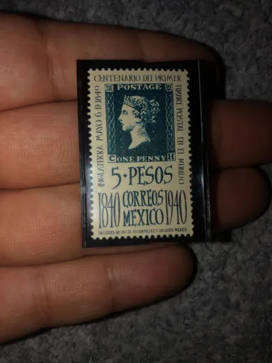 MEXICO MINT #758 OG NH ONE PENNY BLUE HIGH VALUE 5 PESOS CORREOS STAMP MAY 1940