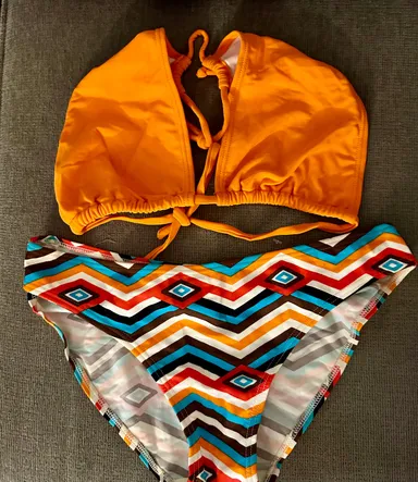 Orange stripe halter bikini