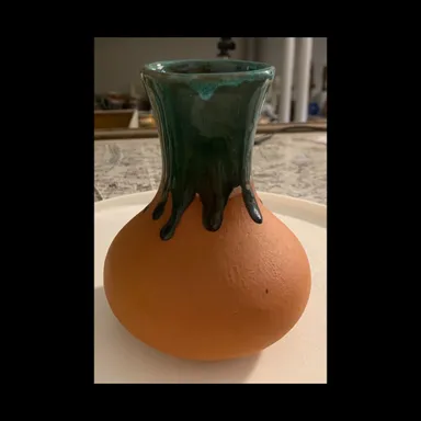 1127 Red Clay Blue Green Black Drip Glaze Vase Hand Thrown Mexican Pottery