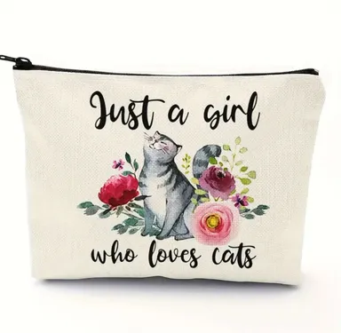 "Just a girl who loves cats" makeup bag