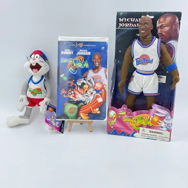 Vintage SPACE JAM 1997-Bugs Bunny Plush New & Michael Jordan New-Lot Plush Doll Brand New-VHS used