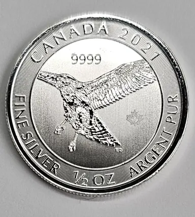 2021 1/2oz .9999 Silver Canadian Red Tailed Hawk Coin