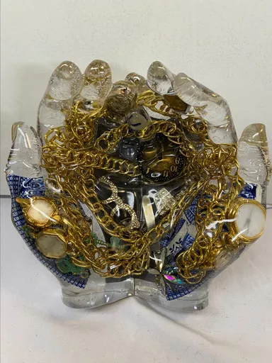 Resin cupping hands! Filled w/ old watches,ect