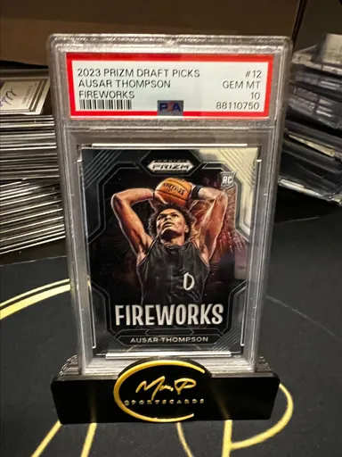 2023 Panini Prizm Draft Picks Fireworks Ausar Thompson 12  PSA GEM MT 10