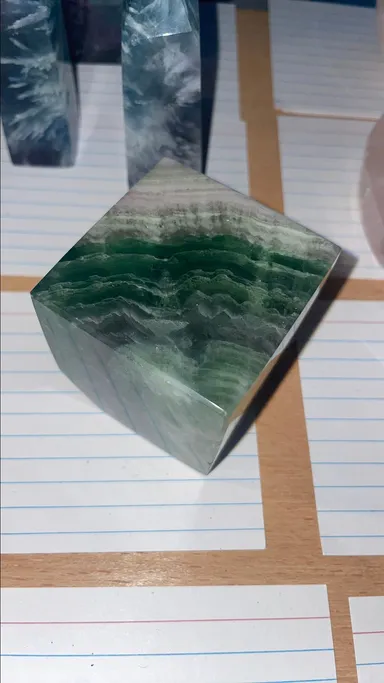 Green Fluorite Cube, stands on corner