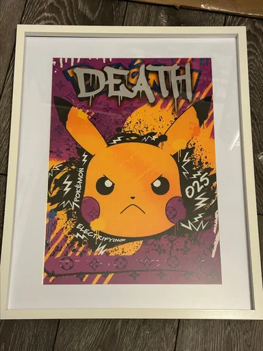 DEATH NYC Hand Signed LARGE Print COA Framed 16x20in Pikachu Pokemon Murakami