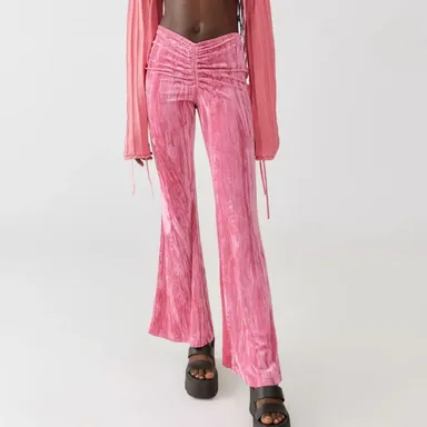 Urban Outfitters Velvet Flare Printed Pant Large in Pink