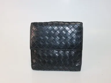 Bottega Veneta black Intercciato leather compact wallet