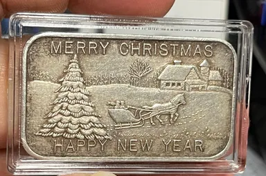 Merry Christmas Happy New Year Vintage Silver Bar