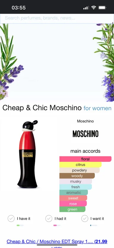 NIB Moschino Cheap & Chic Deluxe Mini Perfume For Women 5 ml.