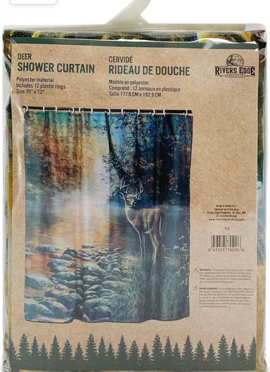 Rivers Edge Products Bathroom Shower Curtain, 70 x 72 Inches, Unique Bath Curtain with Hooks, Print