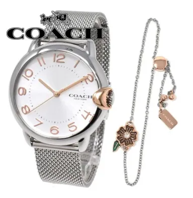Coach watch + bracelet set 14000072 mash adjustable sterling silver band & case  New with original b